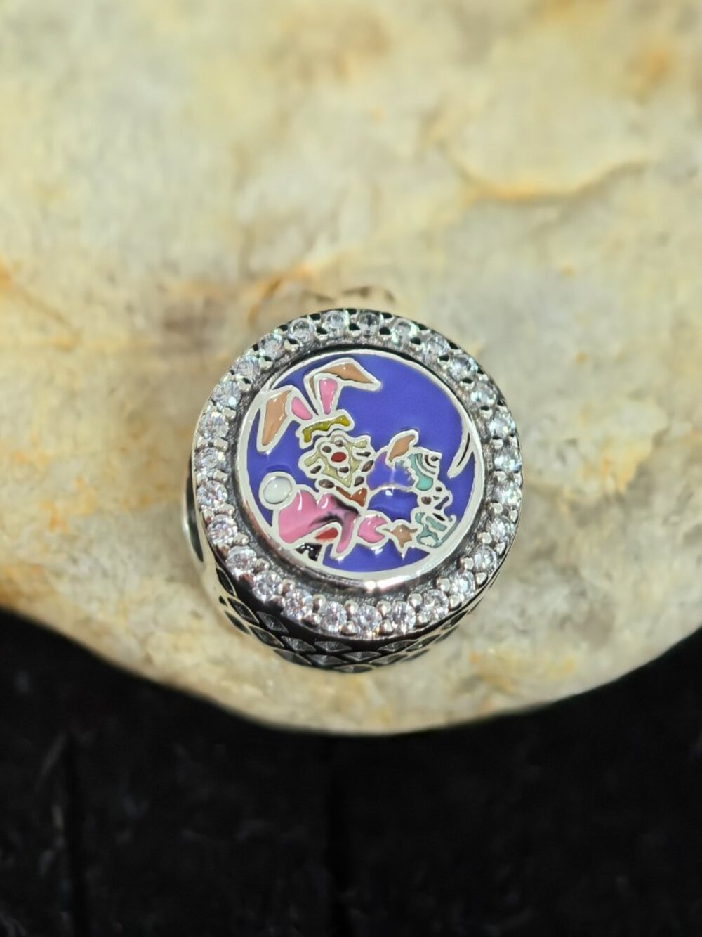 Pandora Disney Parks White Rabbit March Hare Bunny Easter Button Charm, Jewelry